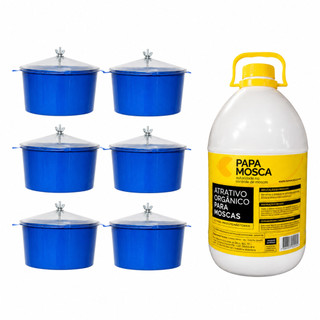 Kit 6 Armadilhas Biologicas de Chao e 1 Galao 5 Litros Atrativo Papa Moscas Refil Isca Sem Veneno