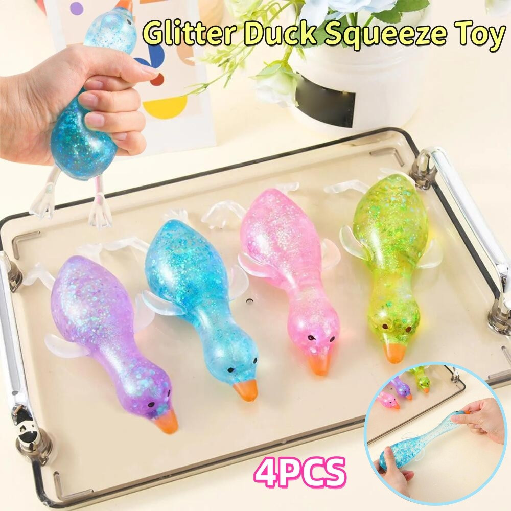 4 Peças de Brinquedo Anti-estresse em Forma de Pato com Glitter, Colorido Aurora, Squishy de Maltose com Retorno Lento p