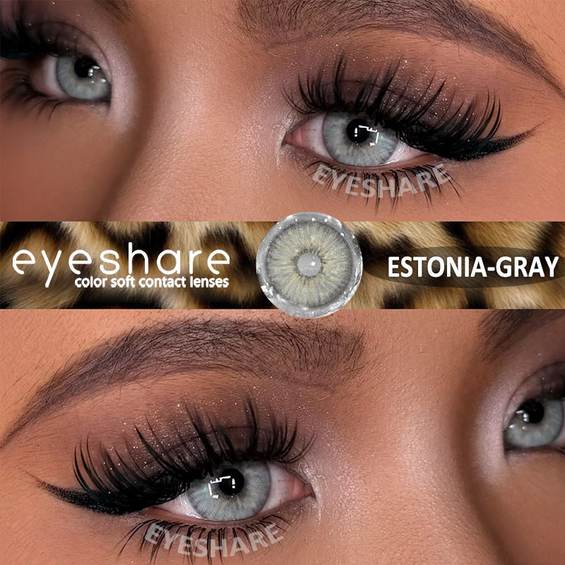 Lentes De Contato Coloridas Eyeshare ESTONIA Cinza Verde 14.0MM-14.2MM Confortável Cor Natural Softlens Elegantes Azul