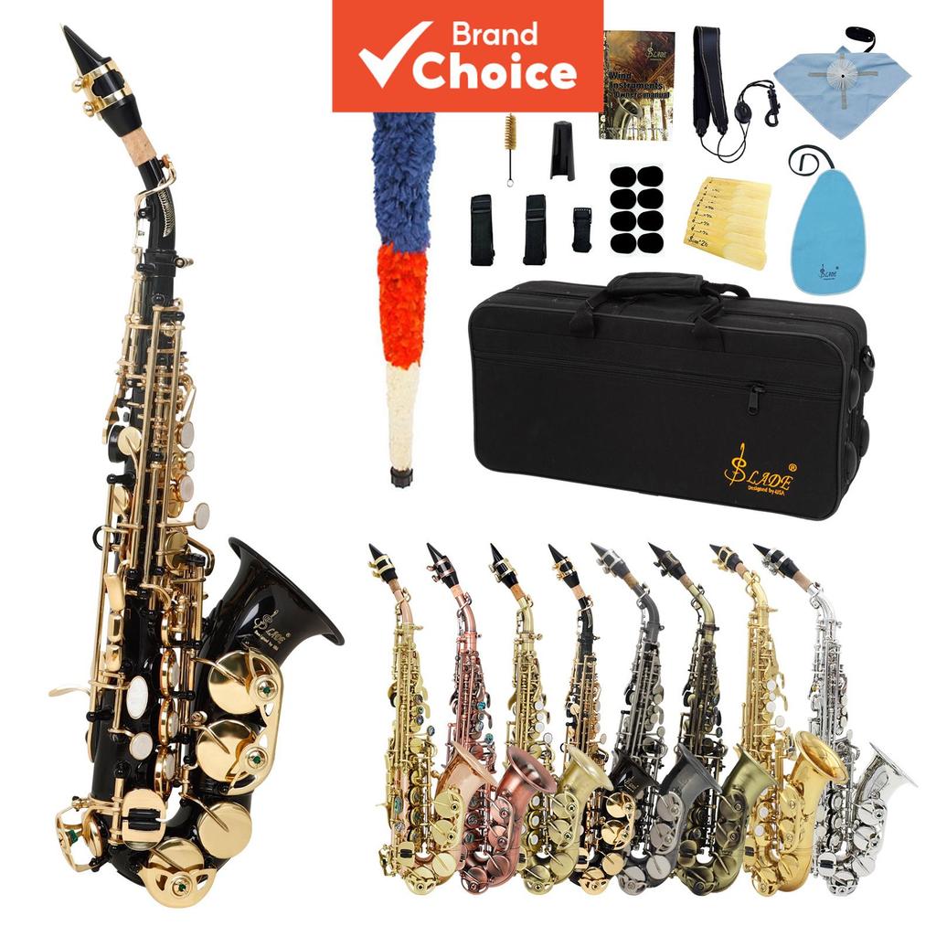 SLADE Saxofone Soprano Bb Flat Sax Corpo De Latão Profissional Instrumento De Sopro Caso Reed Neck Strap Acessórios Pres