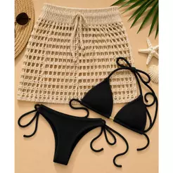 Kit Biquíni Cortininha Ana Ruga com Saída de Praia em Crochê – Conjunto Feminino Verão