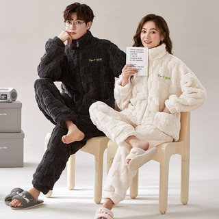 2026 novo estilo casal pijamas novo estilo Coral velo Cardigan zíper de manga comprida masculino feminino casa