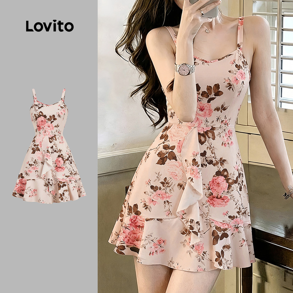Lovito Boho Babados Na Barra e Modelagem Assimétrica de Resort Estilo L199ED100
