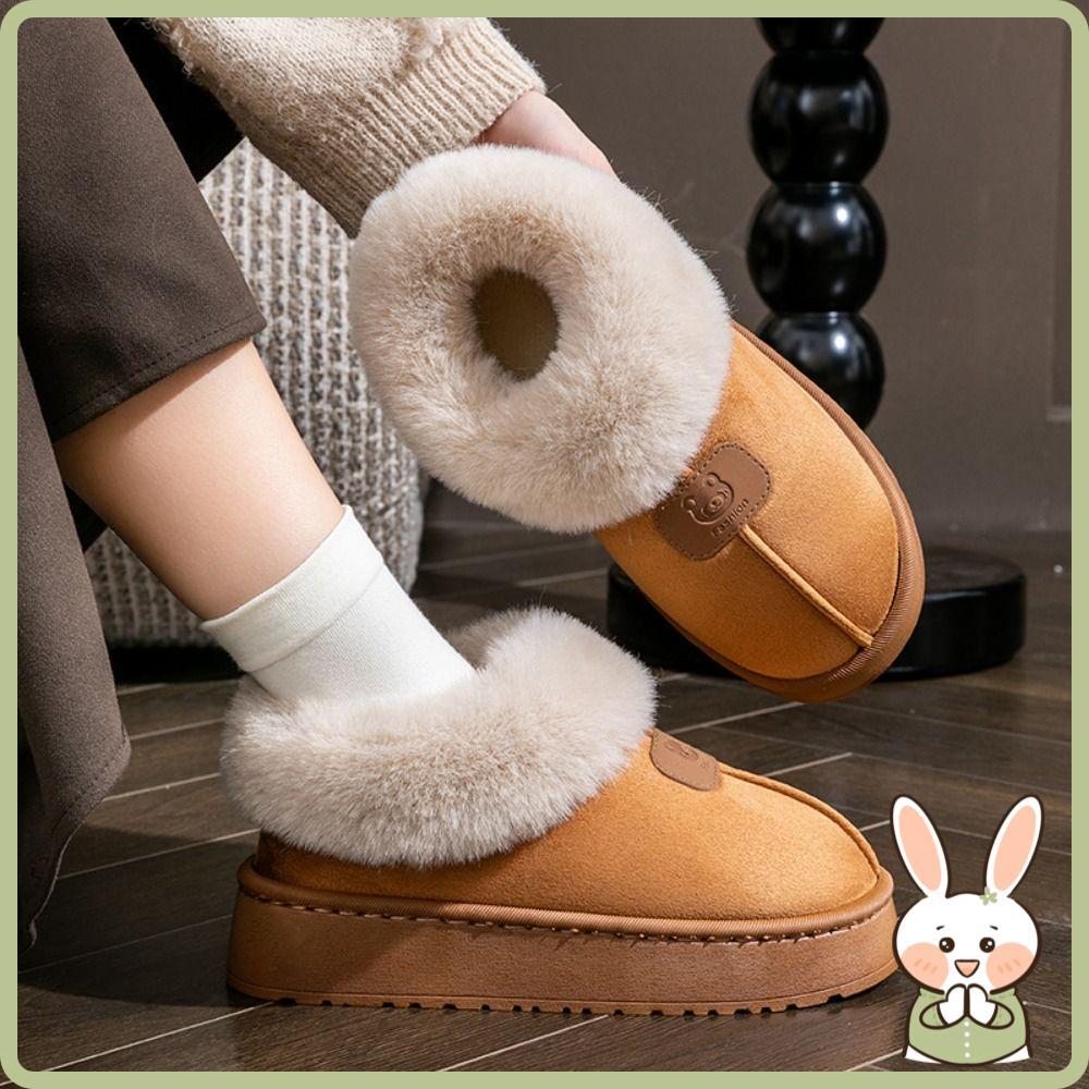Botas De Neve Tipo , Chinelos Macios E Confortáveis De Pelúcia , Sapatos Femininos Quentes De Pele Sintética Com Fundo G