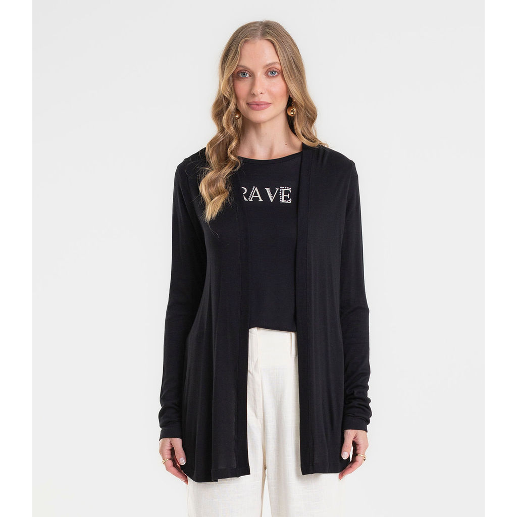 Cardigan Feminino Visco Tricot Básico Rovitex Preto