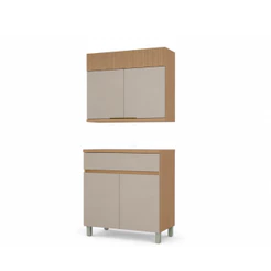 Armário de Cozinha Realeza 80cm Aéreo com Balcão Carvalho/Greige Nesher