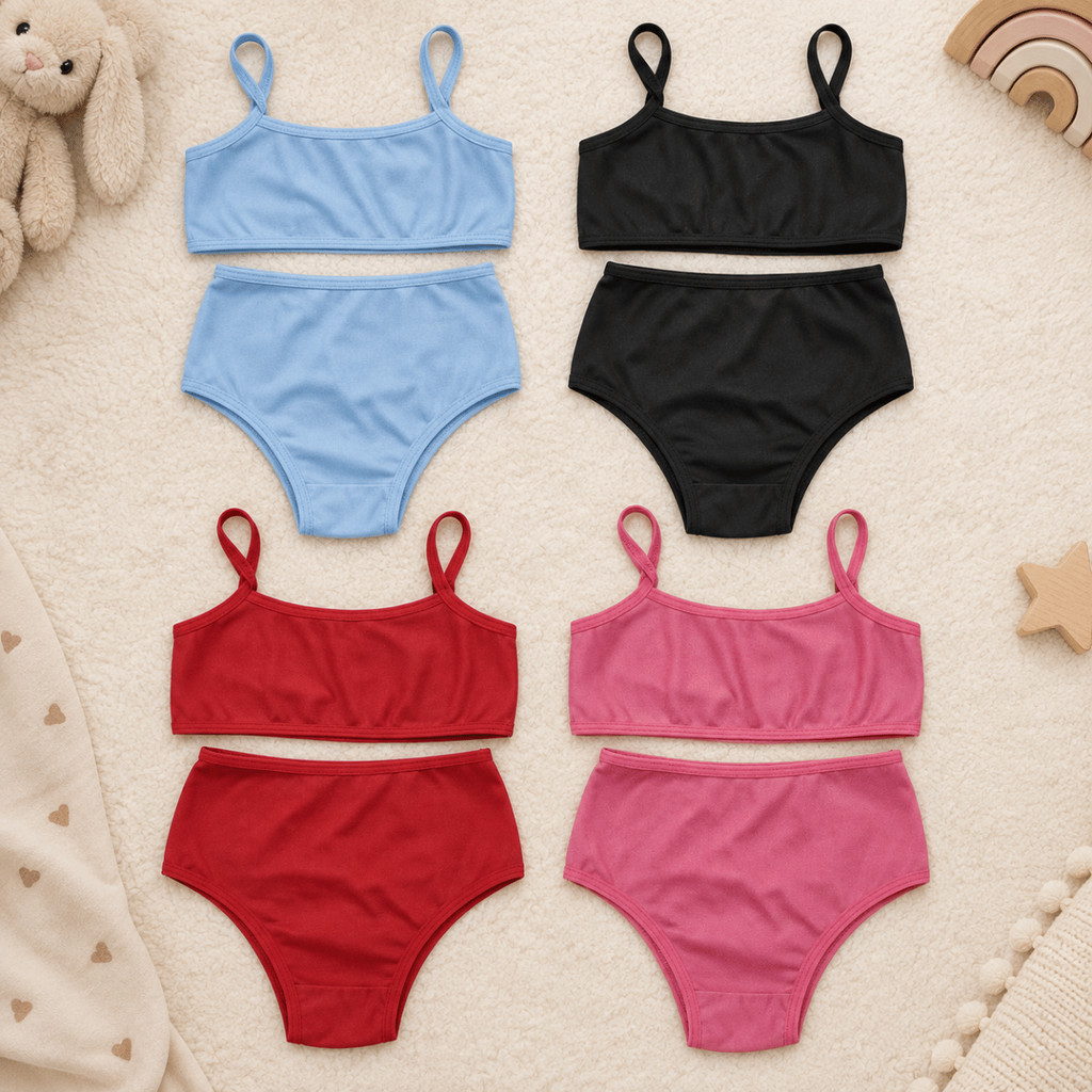 Kit Conjunto Infantil Feminino Top e Calcinha em Romantic Liso Confortável Menina Dia a Dia