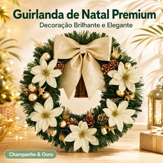 Guirlanda de Natal Branca 30cm e 40cm, Decoração Festiva para Porta e Parede, Enfeite Natalino