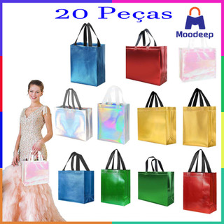 Pacote com 20 sacos reutilizáveis não tecidos, sacolas para compras de supermercado com alças, sacolas de presente