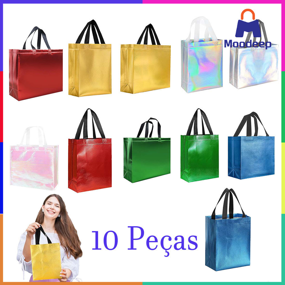 10 Peças, sacolas de presente com alças, tecido não tecido, reutilizável para festa, casamento, festa de casamento