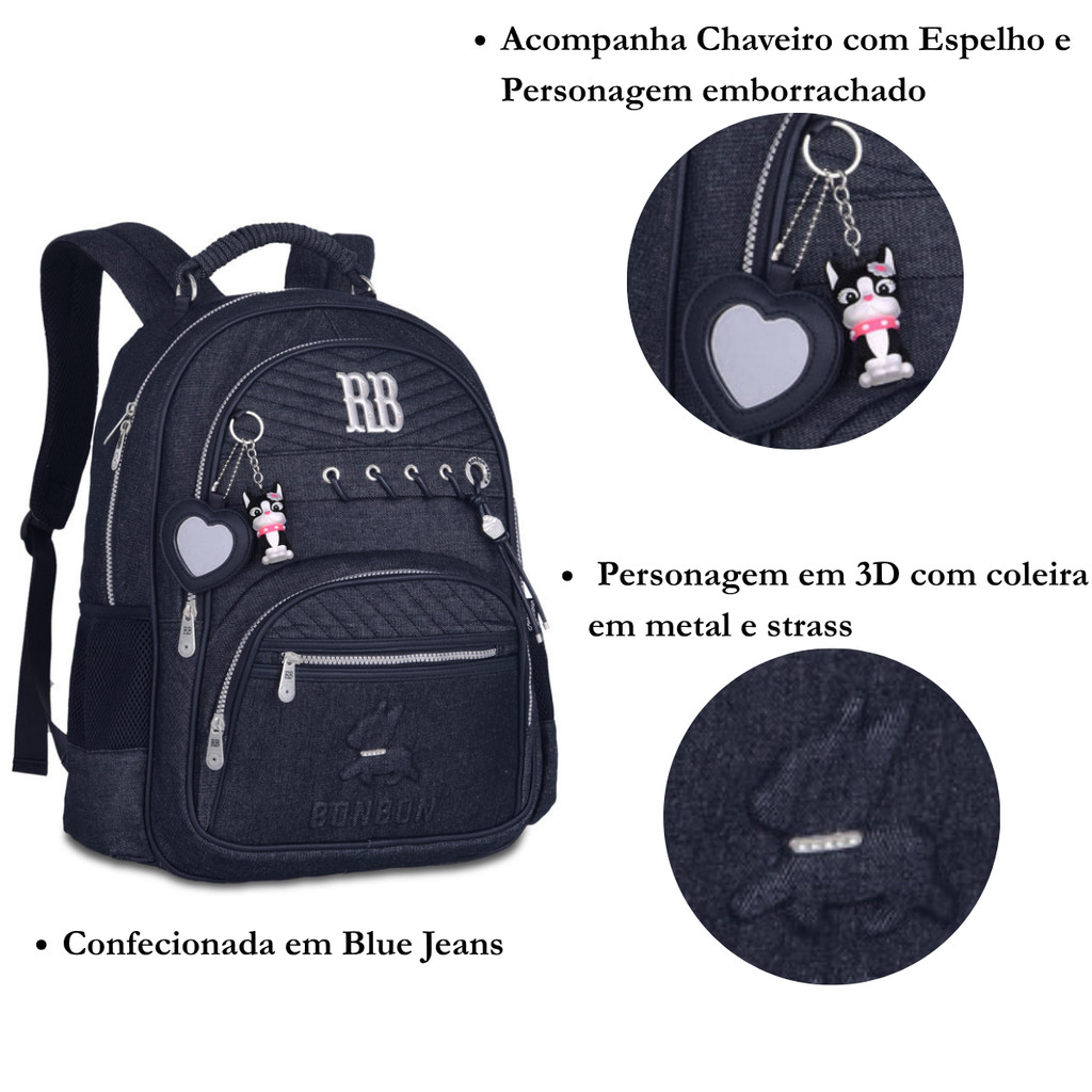 Kit de Mochila Costas e Lancheira Rebecca Bonbon Jeans- Clio Style Modelo:RB28037 — imagem 2 de 2