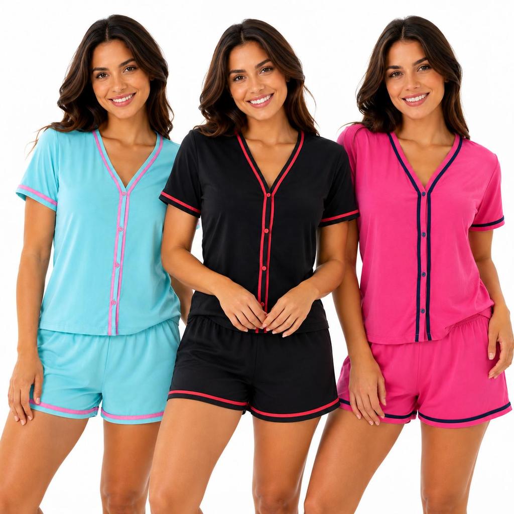 kit 2 Pijamas Curto Em Malha Blogueirinha Short e Blusa Amamentação