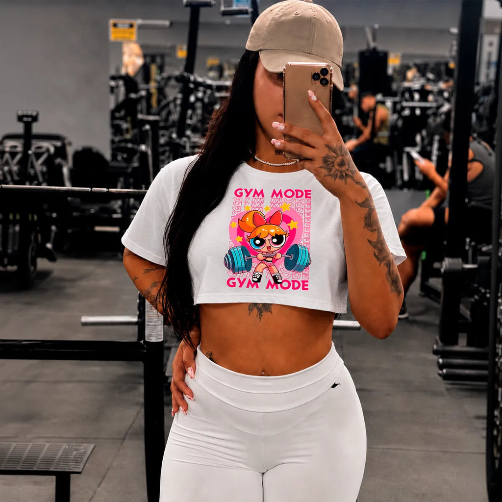 Cropped Feminino Oversized Academia Florzinha Meninas Super Poderosas Fitness Gym Algodão