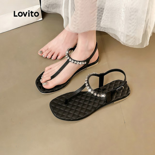 Lovito Sandálias Rasteiras Casuais Estilo Coreano Com Fivela De Metal E Strass Para Praia (modelo 1) Para Mulheres LFA121004