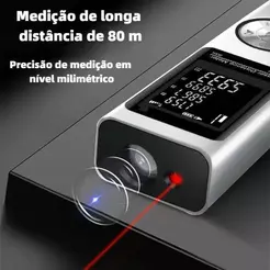 Trena Laser Digital Profissional 80 Metros LED Nível Eletrônico Alta Precisão Hrebos Alta Precisão ±2mm -USB-C