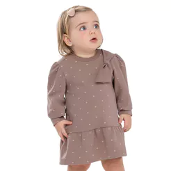 Vestido Bebê Menina Poá Com Laço Colorittá Marrom