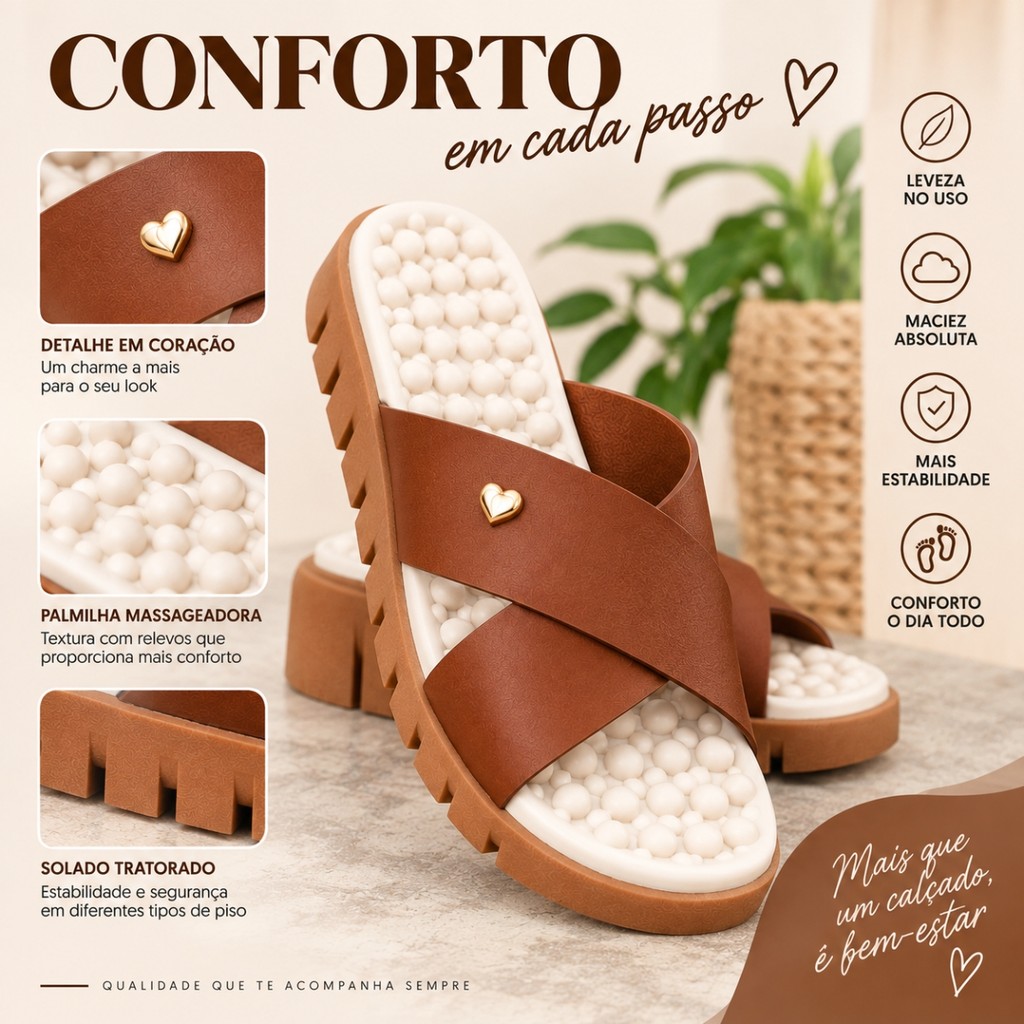 Chinelo Cruzado Feminino Ortopédico Confortável Palmilha Massageadora Anatômica Leve