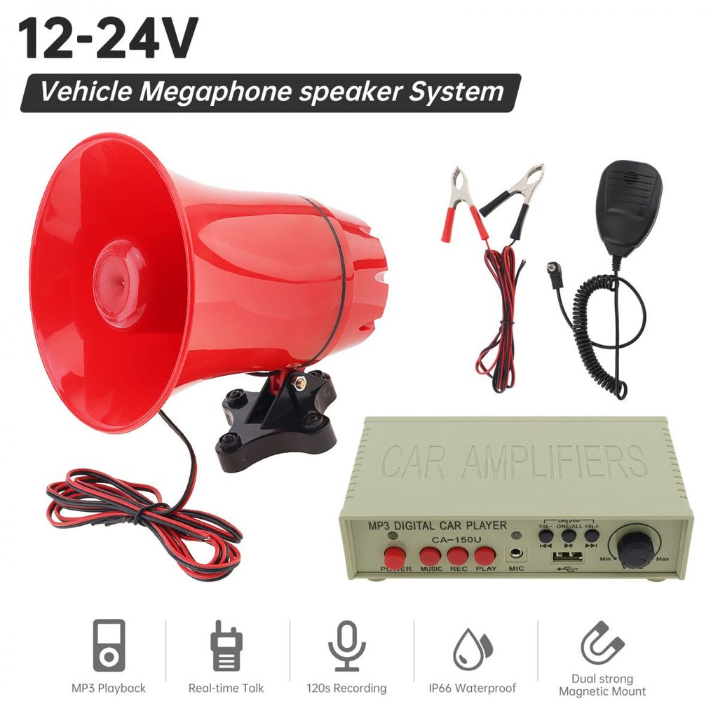 Sistema De Alto-Falante Megafone Para Veículo Com Montagem Magnética Dupla 12-24V 120dB