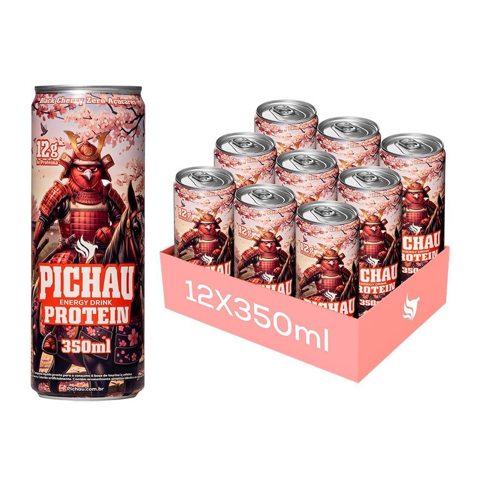 Pack Energético Pichau Protein Black Cherry Zero, 350ml, Sem Açúcar, Com 12 unidades