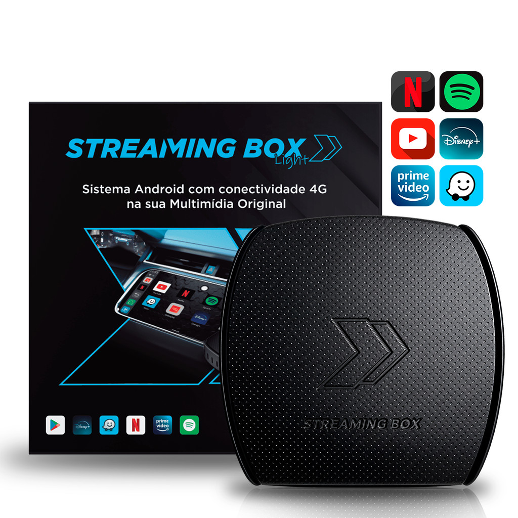 Streaming Box Light Para Multimídia Automotiva Faaftech 4GB RAM 64GB + 128GB Sd CarPlay Android Auto Sem fio Wi-Fi 4G