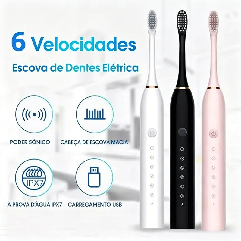 Escova de dentes elétrica recarregável IPX7 Com Cabeça Substituivel inteligente OrbittaShop