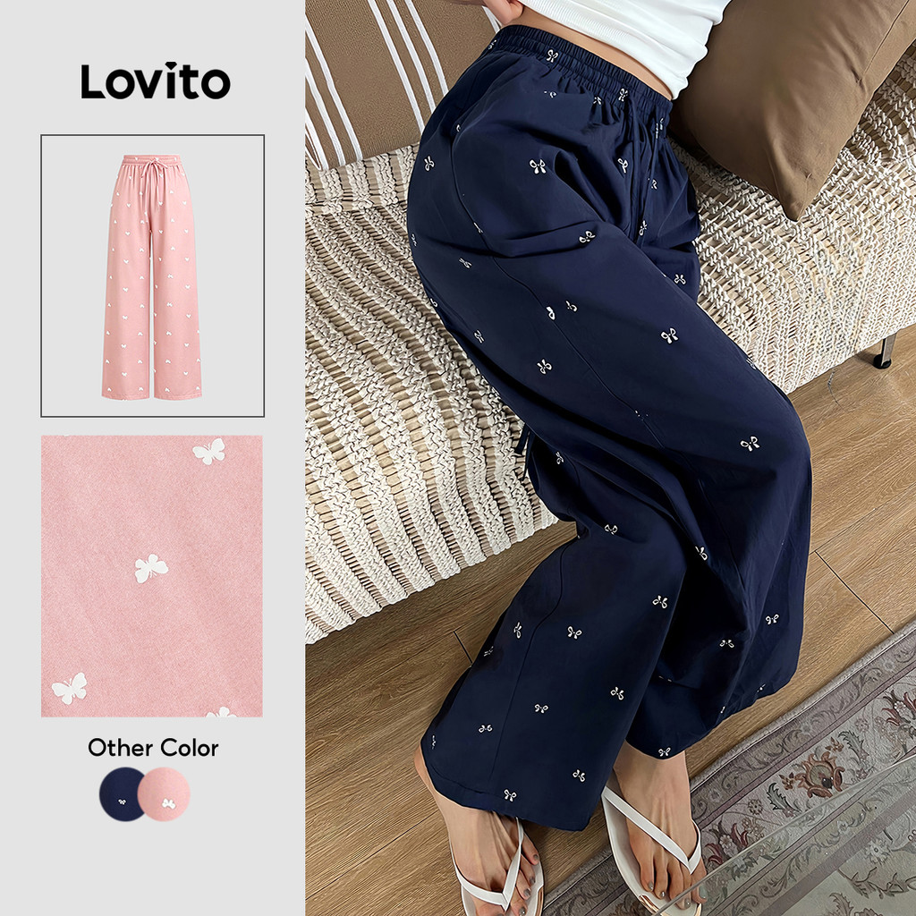 Lovito Casual Calça com Laço Calça Primavera/verão para Mulheres L178ED606