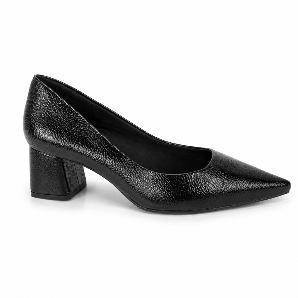 Sapato Scarpin Salto Bloco Médio Bico Fino Elegante Feminino Clássico Bebecê Original