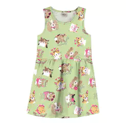 Vestido Infantil Menina Meia Malha Estampa Elian Verde