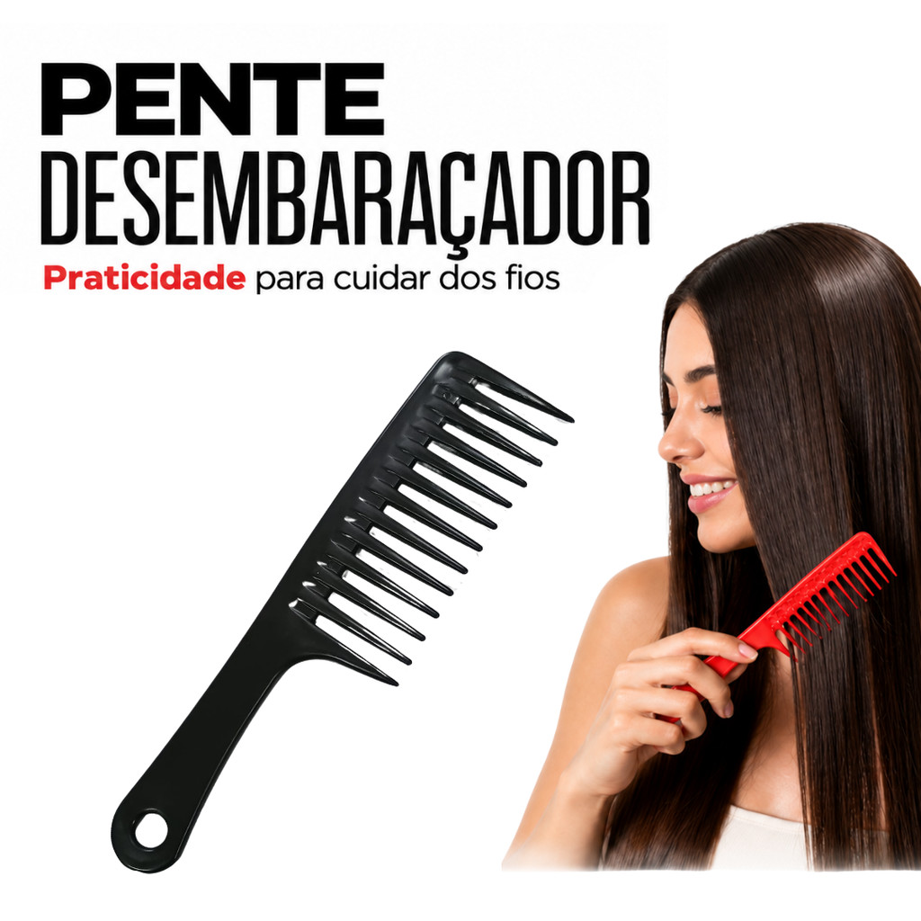 Pente dentes largos longo desembaraçador Anti Frizz Com Cabo Anatômico Não Quebra Os Fios