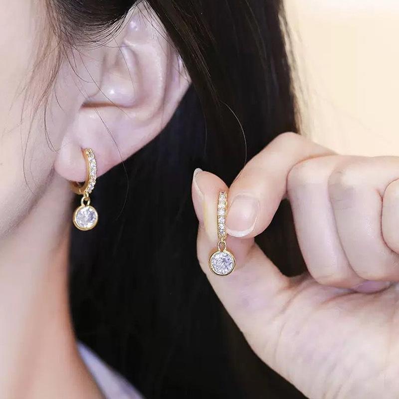 Brincos de zircão de diamante completo redondo pingente brincos luz luxo elegante All-Match brincos de Material ecologic