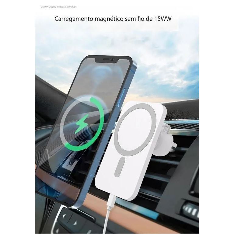 Carregador Suporte para Celular Sem Fio para Carro 15W para Magsafe para iPhone Android