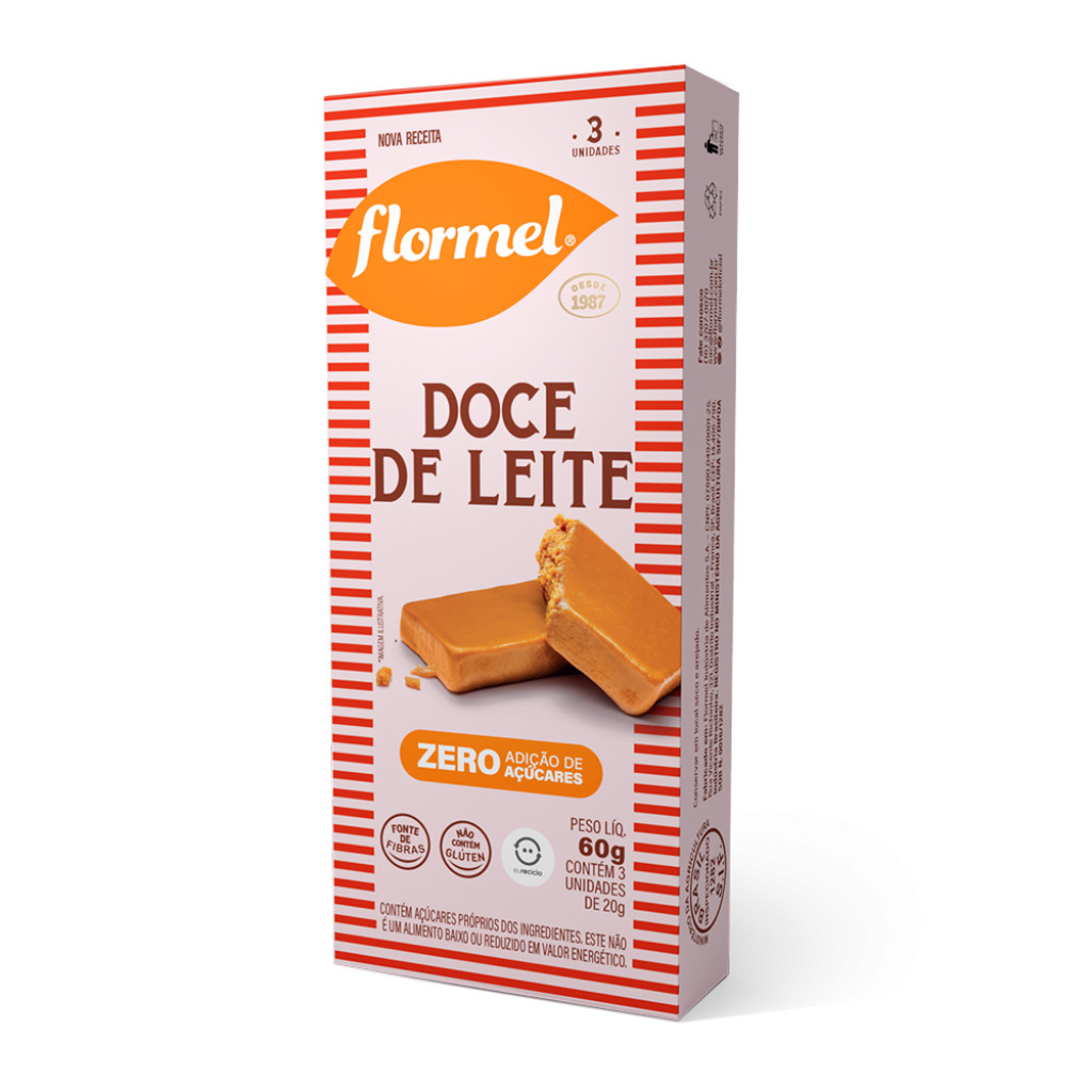 Tablete Doce de Leite Zero Açúcar Sem Glúten Doce Flormel 3 Unidades 20g