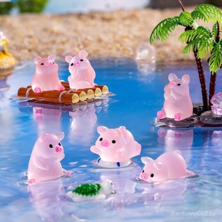 Porquinho luminoso de resina simulada, acessórios de joalheria DIY, miniaturas de decoração, pingente tridimensional, ma