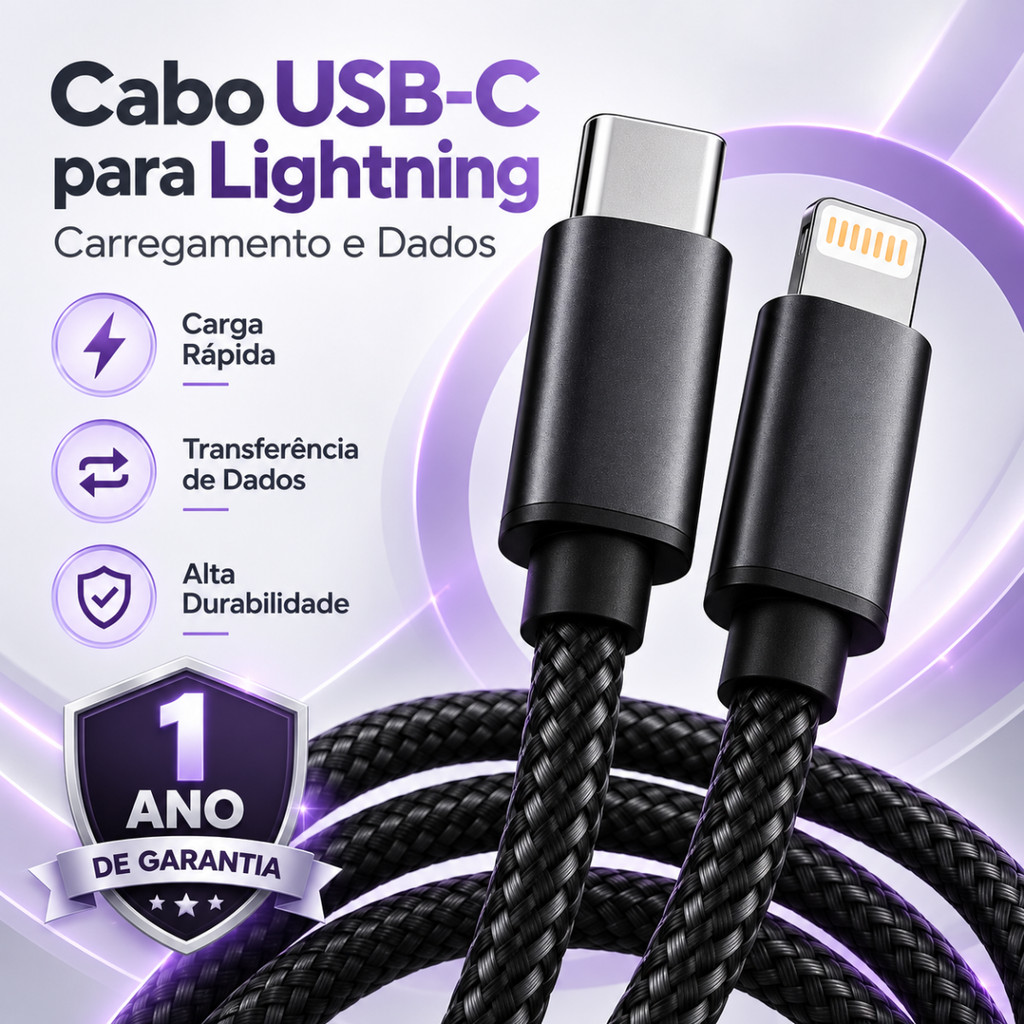Cabo USB C Lightning 30W Turbo Para iPhone 14 13 12 11 XR XS X 8 7 6 Carregamento Rápido