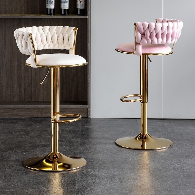 Banqueta Decorativa Veludo Dourado, Ajuste Altura Rotação 360°, Sala Quarto Bar