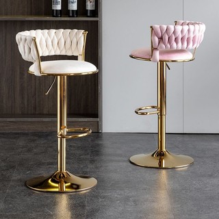 Banqueta Decorativa Veludo Dourado, Ajuste Altura Rotação 360°, Sala Quarto Bar