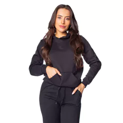 Blusão de Moletom Feminino Desayner com Capuz Preto