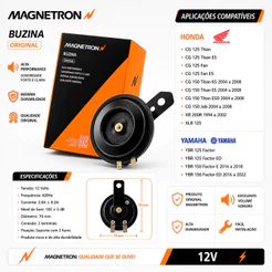 Buzina Magnetron Moto 12V Titan 150 160 Fan Start 125 CG YBR Som Forte Original Universal