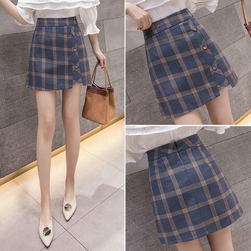 Primavera verão novo estilo moda Irregular a linha saia xadrez feminino versão coreana elegante All-Match magro-ajuste s