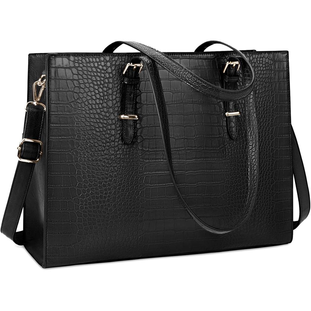 Bolsa para laptop feminina, 15,6 polegadas, bolsa de couro à mão, à prova d'água, pasta executiva para trabalho, bolsa d