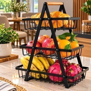 Fruteira Mesa 3 Andares Metal Preta Fratelli