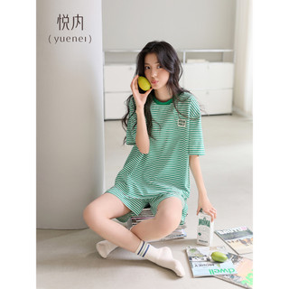 Yue pijamas internos femininos verão puro algodão Shorts de manga curta novo estilo Homewear moda Casual listrado em tor