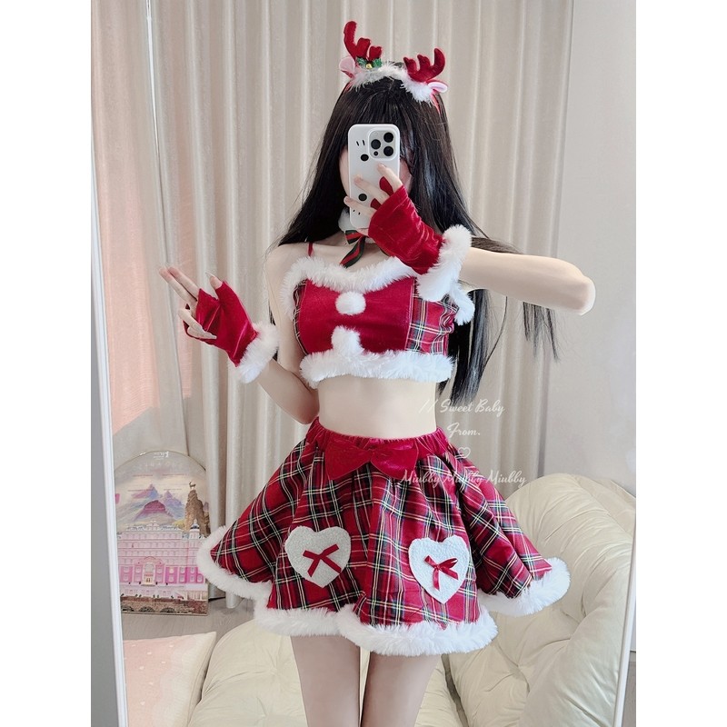 Bonito traje de natal japonês feminino Split terno Elk cos torbe de ano novo