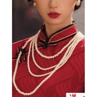 Colar de pérolas multicamadas combinando acessórios Cheongsam colar de comprimento médio feminino multi-círculo clavícul