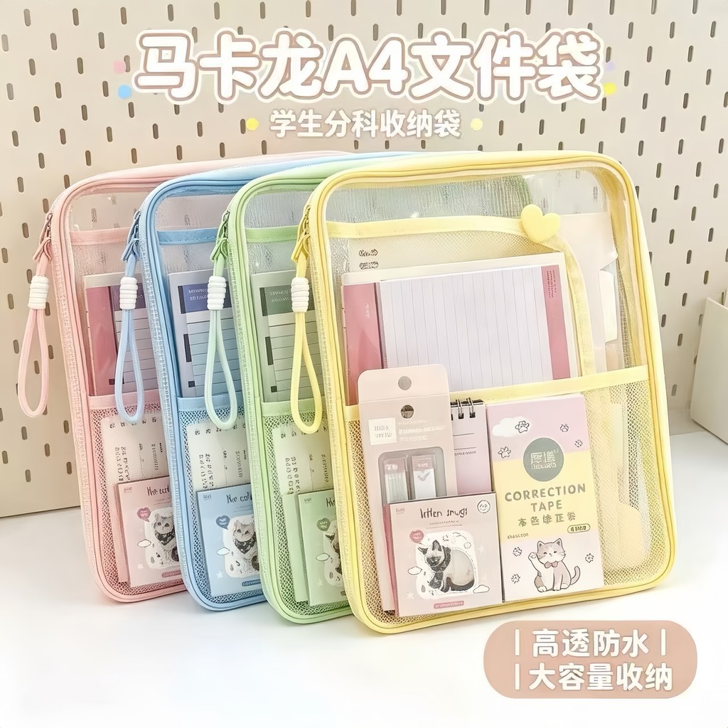 Saco de arquivo Macaron A4 engrossado portátil saco de livro tipo zíper saco de armazenamento de papel de teste de dados