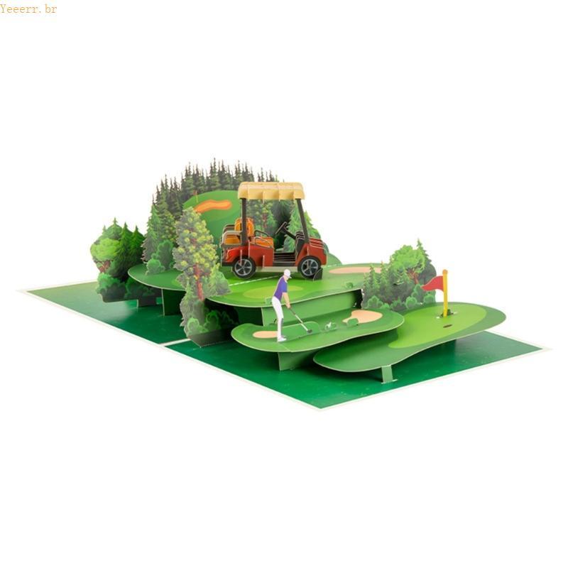 Elegante Carrinho Golfe 3D Feito À Mão Cartão Temático Para Eventos Esportivos