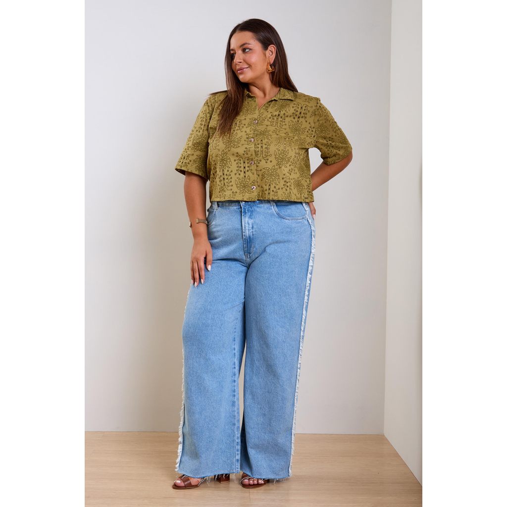 Camisa Feminina Tropical Devorê Marialícia Verde · foto 2