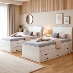 Conjunto 2 Cama Solteiro 5 Gavetas Júlia Branco