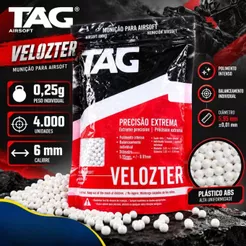 Esferas TAG BBs Airsoft Velozter 0,25g 6mm 4.000 Unidades