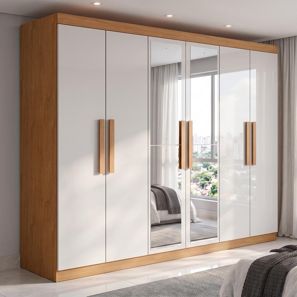 Guarda-Roupa Casal 6 Portas Easy Slim com Espelho Amendoa/Off White